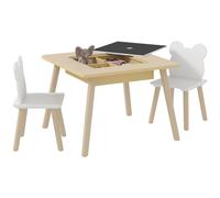 AIYAPLAY 3-Piece Kids Table and Chairs Set, Toddler Table and Chair Set with Bear-Shaped Backrest, Convertible Desk, Storage Grid for Nursery, Classroom, Playroom, Natural Wood Natural wood finish