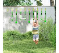 AIYAPLAY Zip Line for Kids Outdoor Adventures,7 Piece 10m Kids Slackline Kit with Wooden Monkey Bars, Metal Rings, Gripping Balls, Toddler Zip Line for Garden, Green