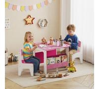 AIYAPLAY 3 Pieces Kids Table & Chair Set with Bookshelves, Pink AIYAPLAY Pink
