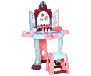 AIYAPLAY 31 Pieces Kids Dressing Table Set with Chair for Ages 3-6 Years | Magical Princess Mirror, Music Lights, Makeup Accessories, Hair Dryer, Drawer