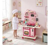 AIYAPLAY 33 PCS Play Kitchen with Lights, Sounds, Storage, Pink