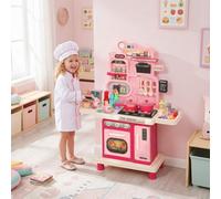 AIYAPLAY Play Kitchen 33 PCS with Lights Sounds for Kids 3-6 Years Pink | Kids Kitchen Playset, Storage, Play Sink, Cooking Stove, Oven, Interactive Playset