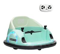 AIYAPLAY Kids Bumper Car, 360° Rotation 12V Waltz Car, Battery Powered Ride-On Toy with Remote Control, Dual Joystick, Music, USB, LED Lights, Horn, for Ages 1.5-5 Years, Green