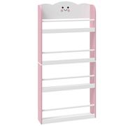 AIYAPLAY 4 Tier Kids Bookshelf, Wall-Mounted Children Bookcase, Toddler Space-Saving Bookcase for Kids Room, Playroom, Pink