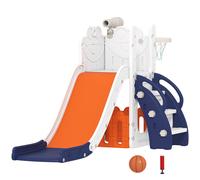 AIYAPLAY 5 in 1 Kids Slide Set with Basketball Hoop, Climbing Frame, Telescope, Storage Box for Toddlers Ages 1-3, Orange