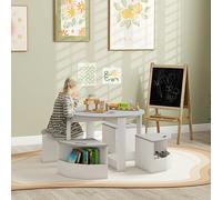AIYAPLAY 5-Piece Kids Table and Chairs Set w/ Storage for 3-8 Years Old-Grey
