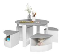AIYAPLAY Kids Five-Piece Table and Chairs Set with Storage - Grey, Grey