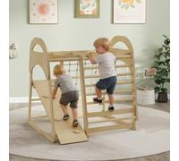 AIYAPLAY 6 in 1 Kids Climbing Frame with Slide, Monkey Bars, Ladder in Natural AIYAPLAY Natural