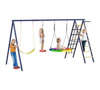AIYAPLAY 6 in 1 Kids Swing Set with Metal Frame, Basketball Hoop, Climbing Ladder and Net, Heavy Duty Children Swing Play Set for Backyard Garden, Outdoor Playground for Ages 3-8