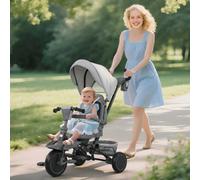 AIYAPLAY 6 in 1 Kids Trike, Toddler Tricycle with Parent Handle, Grey