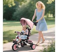 Aiyaplay 6 In 1 Kids Trike, Toddler Tricycle With Parent Handle, Pink