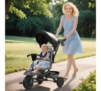 AIYAPLAY 6 in 1 Kids Trike, Toddler Tricycle with Parent Handle, Black