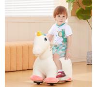 AIYAPLAY 6V Electric Ride on Unicorn with Music Forward in White AIYAPLAY White