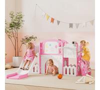 AIYAPLAY 7 in 1 Toddler Slide Set, Frog Theme Playset with Basketball Hoop in Pink AIYAPLAY Pink