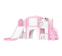AIYAPLAY 7 in 1 Toddler Slide Set with Basketball Hoop, Climbing Frame, Telescope, Drawing Board, Storage Box, Pink