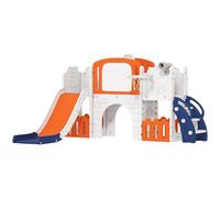 AIYAPLAY 7 in 1 Toddler Slide Set with Basketball Hoop, Climbing Frame, Telescope, Drawing Board, Storage Box, Orange