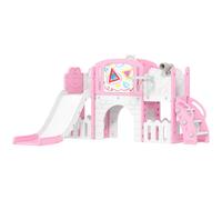 AIYAPLAY 7 in 1 Toddler Slide Set with Basketball Hoop, Outdoor & Indoor Frog Theme Playset with Climbing Frame, Telescope, Drawing Board, Storage Box for Toddlers Ages 1-3, Pink Pink