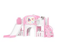 AIYAPLAY 7 in 1 Toddler Slide Set with Basketball Hoop, Outdoor & Indoor Frog Theme Playset with Climbing Frame, Telescope, Drawing Board, Storage Box for Toddlers Ages 1-3, Pink