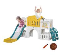 Aiyaplay 7 In 1 Toddler Slide With Basketball Hoop, For 1-3 Years, Yellow, Yellow