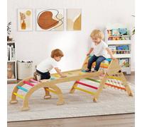 AIYAPLAY 8-in-1 Climbing Frame for Toddlers, Wooden Indoor Triangle Climbing Toys with Double-Sided Slide, Arch and Triangle Ladder for Kids Ages 1.5-4 Years, Multicoloured