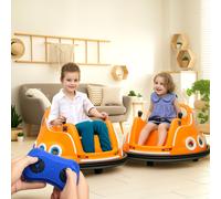 AIYAPLAY 12V Kids Bumper Car, Angry Bird Licensed 360° Children Electric Waltzer Car with Joysticks, Remote Control, Music USB LED Lights, for 3-5 Years Old, Orange