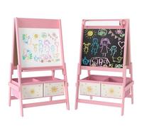 AIYAPLAY Art Easel for Kids, 3-in-1 Double-Sided Whiteboard/Blackboard Standing Easel with Paper Roll, Two Storage Boxes, Toddler Drawing Board for Ages 3-8 Years, Pink