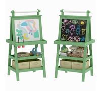 AIYAPLAY Art Easel for Kids, Kids Easel with Paper Roll, 3-6 Years Green | 3 in 1 Design, Double-Sided Magnetic Whiteboard and Chalkboard, Storage Baskets