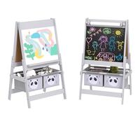 AIYAPLAY Art Easel for Kids with Paper Roll, 3 in 1 Double-Sided Kids Easel for Children, Drawing Board with Blackboard and Whiteboard, Storage Baskets, Grey