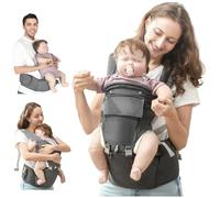 AIYAPLAY Baby Carrier for Newborns, Toddlers, 6 in 1 Baby Sling Ergonomic Convertible Face-in and Face-Out Front Baby Warp Carrier, with Removable Seat, for 0-36 Months, Up to 15kg, Grey