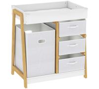 AIYAPLAY Baby Changing Table, Baby Changing Unit with 3 Drawers, Large Basket and Waterproof Pad for Bedroom Nursery, White