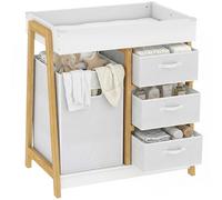 AIYAPLAY Baby Changing Table, Baby Changing Unit with 3 Drawers and Large Basket for Newborn & Infant, Infant Care Station with Waterproof Pad for Bedroom Nursery, White