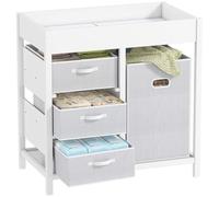 AIYAPLAY Baby Changing Table with 4 Drawers, Nursery Diaper Baby Changing Unit for 0-12 Months (max. 11kg), with Mat, Infant Care Station for Bedroom Nursery, White