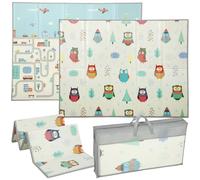 AIYAPLAY Baby Play Mat Double-Sided, Foldable and Waterproof Large Foam Playmat, Reversible Kids Floor Mat for Crawling, Learning and Development, 195.5L x 147.5W cm, Car Track and Owl Theme
