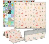 AIYAPLAY Baby Play Mat Double-Sided, Foldable Waterproof Activity Playmat, Reversible Foam Soft Crawling Mat for Bedroom, Nursery and Playroom, 176.5L x 148W cm, Alphabet and Animal Theme