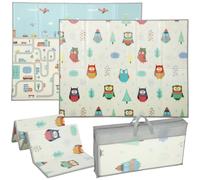 AIYAPLAY Baby Play Mat, Foldable Waterproof, Reversible, 200L x 150W cm | Double-Sided, Large Foam Kids Floor Mat, Crawling Learning Development, Car Track Owl Theme