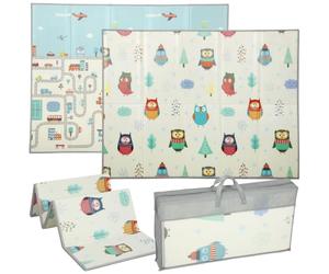 AIYAPLAY Baby Play Mat, Foldable Waterproof, Reversible, 200L x 150W cm | Double-Sided, Large Foam Kids Floor Mat, Crawling Learning Development, Car Track Owl Theme