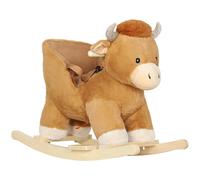 AIYAPLAY Baby Rocking Horse, Plush Ride on Cow Seat for Toddlers 1-3 Years with Song, Safety Belt, Wood Base, Animal Rocker for Children, Brown