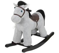 AIYAPLAY Baby Rocking Horse, Plush Ride on Toy with Handle Grip, Sound and Doll, Toddler Animal Rocker for Kids Aged 2-5, Grey
