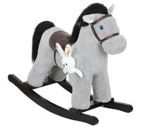 AIYAPLAY Baby Rocking Horse, Plush Ride on Toy with Handle Grip, Sound and Toy, Toddler Animal Rocker for Kids Aged 2-5, Grey