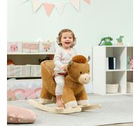 AIYAPLAY Baby Rocking Horse, Plush Ride on Cow Seat for Toddlers 1-3 Years with Song, Safety Belt, Wood Base, Animal Rocker for Children, Brown
