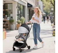 AIYAPLAY Baby Stroller, Foldable Travel Pushchair with Adjustable Seat, 5-Point Harness, Canopy, All Wheels Suspension, Storage Basket, 6.3kg Lightweight & Compact, from Birth to 3 Years, Light Grey