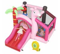 AIYAPLAY Bouncy Castle for Kids with Slide, Ball Pit and Basketball Hoop, 4-in-1 Jumping Bounce House with Blower for Indoor Outdoor Garden Party, Pink