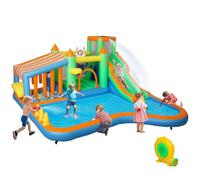 AIYAPLAY Bouncy Castle, Inflatable Bounce House Trampoline with 550W Blower, Water Slide, Splash Pool, Basketball Hoop, Ball Pits, Climbing Wall, Water Gun, Ring Toss, for Kids Outdoor Indoor