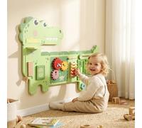 AIYAPLAY Dinosaur Busy Board Panels, Montessori Inspired Sensory Toys for Toddlers, Toddler Learning Activity Centre, Wall-Mounted for Living Room, Kids Room, Green