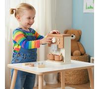 AIYAPLAY c Kids Wooden Coffee Machine Toy, Pretend Role Play Toy - 15L x 12.3W x 19.2H cm - Brown