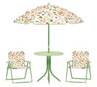 AIYAPLAY Children Table and Chair Set with Adjustable Parasol, 2 Folding Chairs, Picnic Table, Fox Pattern Outdoor Patio Set, for Ages 2-5 Years, Green Pink