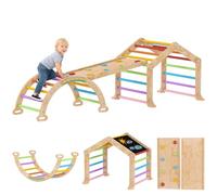 AIYAPLAY Climbing Frame for Toddlers Indoor Climbing Frame, 9 in 1 Wooden Baby Indoor Playground with Ramp, Slide, Arch, Ladder, Blackboard, Play Jungle Gym Climber for Kids 1.5-4 Years Old