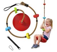 AIYAPLAY 6.2ft Climbing Rope, Kids Tree Swing Kit with Platforms and Disc Swings Seat, Obstacle Course Kids with Strap and Carabiner for Garden Playground, Red