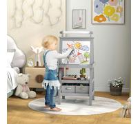 AIYAPLAY Double-Sided Art Easel for Kids w/ Paper Roll, Storage Baskets - 59W x 48D x 118Hcm - Kids Easel - Grey