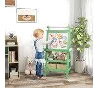 Aiyaplay Double-Sided Art Easel For Kids W/ Paper Roll, Storage Baskets Green